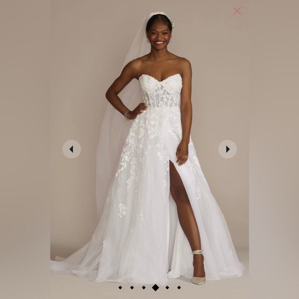 floral petite wedding dress with removable sleeves- GALINA SIGNATURE